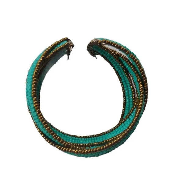 Multistrand Beaded Intertwined  Bracelet, Gold/Teal - Picture 5 of 5